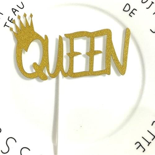 Birthday Wedding Cake Topper Crown Queen Cupcake Flags Glittler Birthday Party Cake Baking Decor Gold Silver Cake Flags