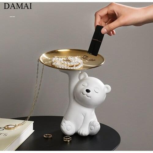 Polar Bear Decorative Storage Figurine Modern Creativity Resin Embellishment Jewelry Cosmetic Display Trays Animal Decor Statue