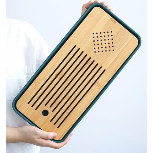 37x17.5x2.5cm Rectangle Tea Tray- Ceramic+Bamboo Tea Set-water storage Tray-Chinese Ceramic tray-Bamboo Tea Board