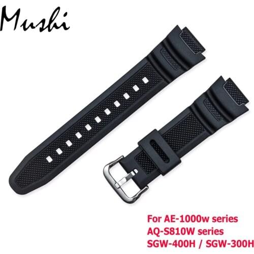 Rubber Strap for Casio AE-1000w AQ-S810W SGW-400H / SGW-300H Silicone Watchband Pin Buckle Strap Watch Wrist Bracelet Black