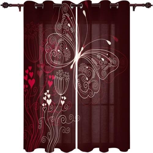 Modern Curtains Romantic Butterfly Love Lines Baby Room Bedroom Creative Curtains Kitchen Living Room Terrace Valance Curtains