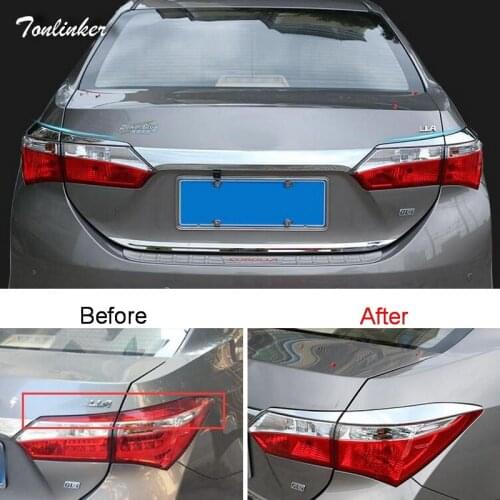 Tonlinker 4 PCS DIY Car Styling New Stainless Steel Taillights Eyebrow Light Stickers For TOYOTA Corolla Altis 2014 parts