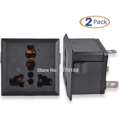 2 Pcs/Lots AC 250V 13A US USA UK EU Euro AU Panel Mount Snap in Universal Power Socket Outlet Receptacle Black