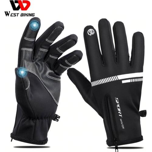 WEST BIKING Bike Touch Screen Gloves Winter Thermal Windproof Warm Full Finger Gloves For Cycling Men Waterproof Bicycle Gloves