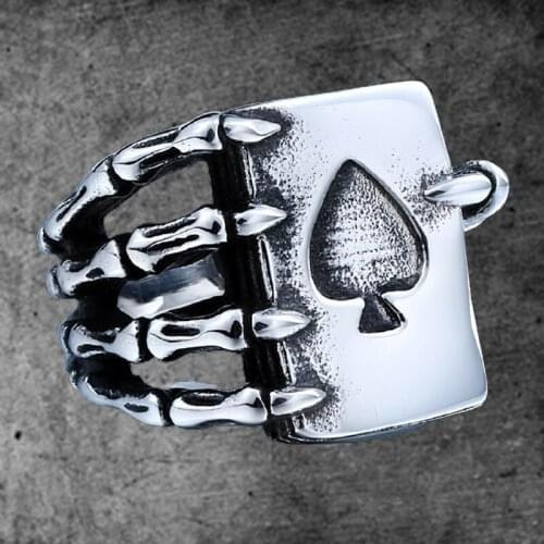 Stainless Steel Vintage Men Ring Gothic Punk Skull Claw Poker Index Finger Rings Nightclub Male Jewelry Accessories