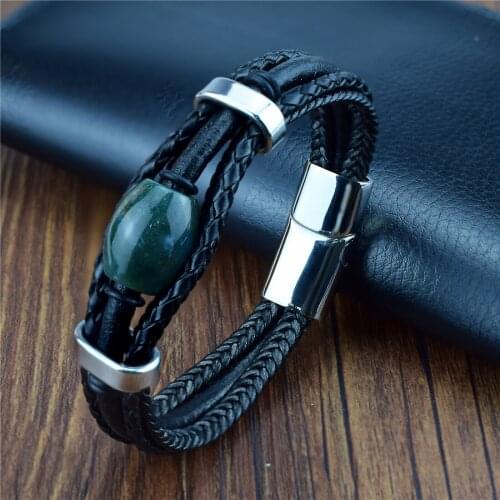 Vintage Braid Bracelets Natural Stone Beads Leather Wrap Bracelet for Women Multilayer Boho Bracelet Handmade Jewelry Gifts