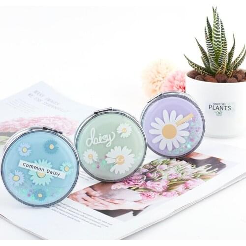 1Pc Mini Makeup Fresh Flowers Mirror Compact Pocket Mirror Portable Double-Sided Folding Cosmetic Mirror Gifts