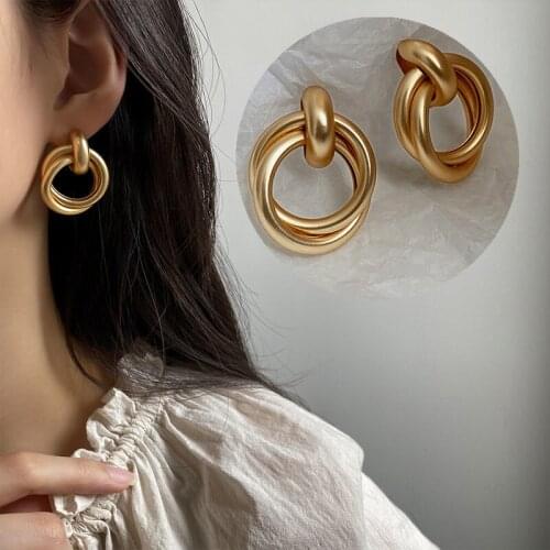 2021 New Trendy Irregular Geometric Hollow Circle Metal Texture Stud Earrings For Femme Temperament Earrings Jewelry Gifts