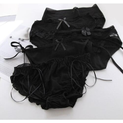 Women Panties Cotton Lace Sexy Girls Underwear Bow Perspective Underpants Breathable Briefs