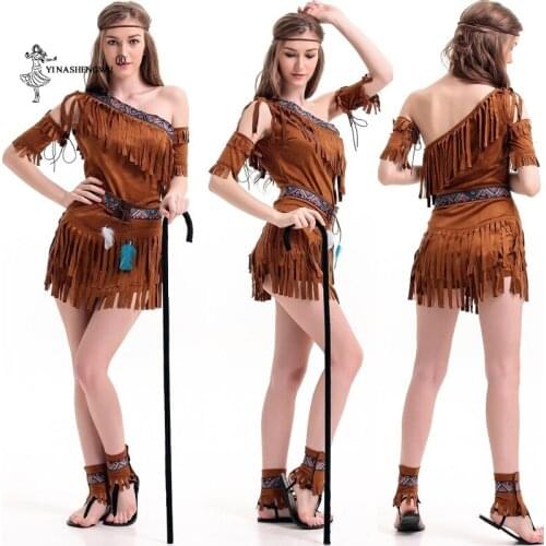 Cosplay Costume Halloween Indian Tribal Dance Dress Women Native Indians Princess of Tribe Stage Performance Tassel Girl Costume