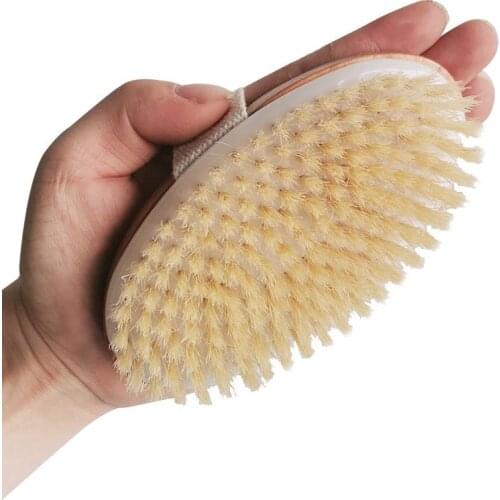 Natural Boar Bristles Dry Body Brush Wooden Oval Shower Bath Brushes Exfoliating Massage Cellulite Treatment Blood Circulation