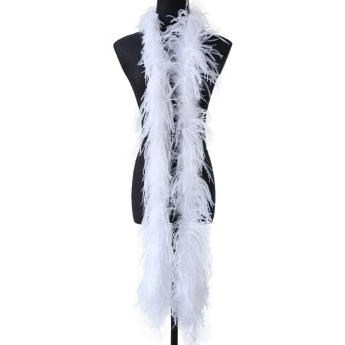 2meters Puffy White Ostrich feather boa Wedding Party Dress Decoration Clothing Sewing Trim Real feather Ribbon Crafts