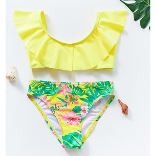 2021 Girls Swimsuit Two Piece Hot Stamping Childrens Swimwear 4-16 Years Girls Beachwear Bathing Suit JX25