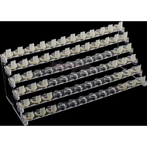 72 Slots / 6 Tiers Professional Nail Art Clear Manicure Display Stand Plastic Rack Holder Shelf with 72 Pieces Nail Tip Rings