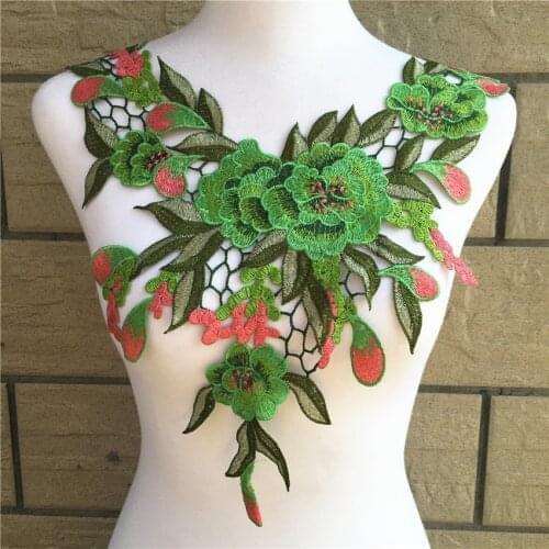 1pc Green Flower Embroidery Applique Pacthes Lace Fabric Neckline Collar Motif Scrapbooking Diy Clothes Sewing