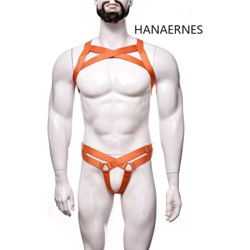 Bondage Mens Harness Thongs Set Nightclub Costume Body Chest Costume G-string Jockstrap Lingerie Man Halter Hollow Out Neck