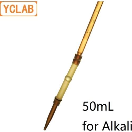 YCLAB 50mL Burette with Rubber Tubing Connection Brown Amber Glass Head and Tip for Alkali Class A Lab Chemistry Equipment