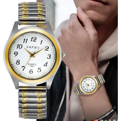 Mens Watch Gold Silver Elastic Band Stainless Steel High-end Women Dress Clock Simple Numerals Dial Quartz Watch Couple Gifts