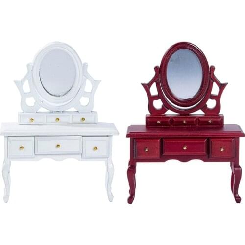 Pretend Play Kids 1 12 Scale Dollhouse Makeup Dressing Table with Mirror Makeup Dressing Table Durable Miniature Bedroom
