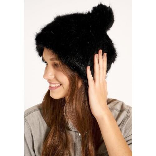 For women Furry Pompom Black Beret 100 ACRYLIC TURKISH MADE Quality Product Fashionable Design Pleasing Appearance Remarkable Handy