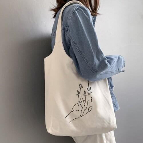 Eco Canvas Bag Hand Abstract Art Painting Shoulder Bags Harajuku Vintage Large Shopping Bag Fun Ulzzang Plant Women Tote Bag