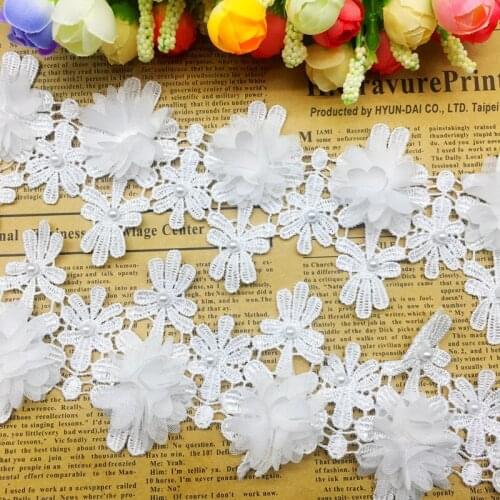 GXINUG 2 Yard Flowers 3D Chiffon Cluster Daisy Tassel Lace Trim Dress Decoration Fabric Applique Trimming Sewing Supplies