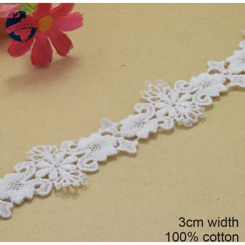 10yards 3cm white 100% cotton embroidery lace french lace ribbon fabric guipure diy trims warp knitting sewing Accessories#3739