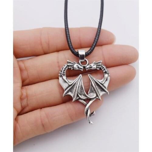 Gothic Winged Double Dragon Necklace Halloween Party Jewelry Gift
