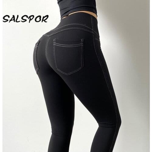 SALSPOR Bubble Butt Leggings Sport Women Pockets Fitness Gym High Waist Workout Legging Push Up Booty Mujer Activewear Skinny