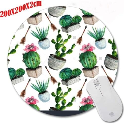 Top Selling DIY Cactus Watercolor B3w Prints Mouse Pad Small Size Round Mouse Pad Non-Skid Rubber Pad Size 200x200x2(mm)