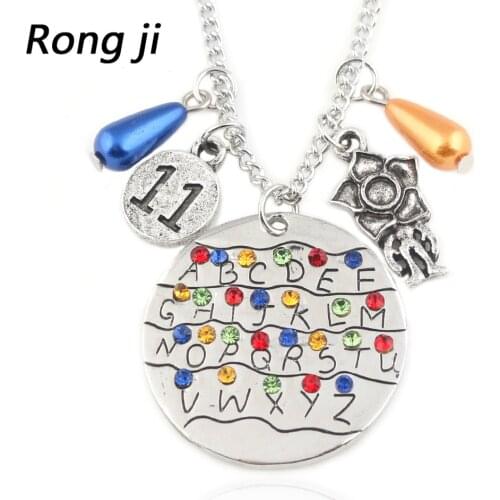 Movie TV stranger things Necklace with The light bulb beads Handstamped Alphabet Light Wall 011 Pendant women men jewelry