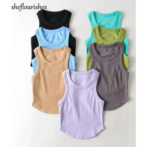 Fashion tank top women summer sleeveless top corset korean style solid o neck tops knit white crop top shirt slim streetwear