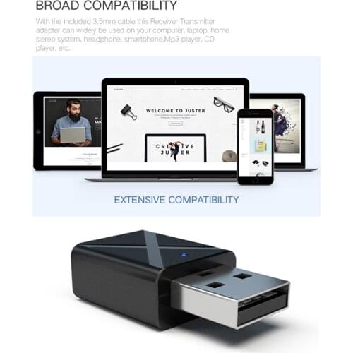 Elisona Mini Bluetooth 5.0 Transmitter Receiver Adapter with 3.5mm Aux Cable for Car PC TV Computer Laptop MP3 CD