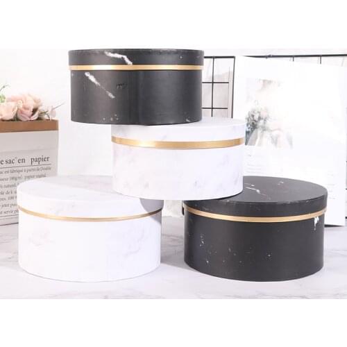 Marble Romantic Round Flower Box Flower Packaging Paper Bag Gift Lanyard Storage Box Florist Bouquet Flower Box With Lid