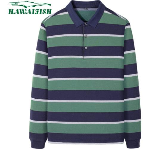 Hawaifish brand male polo shirt long-sleeved Mens autumn stripes new loose style polo casual Breathable Camisa Masculina wear