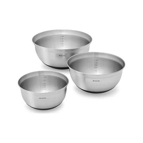 Brabantia Mixing Bowl Set, 1 L, 1.6 L and 3 L - Matt Steel