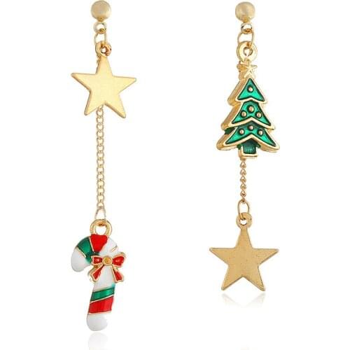 Creative Fashion Asymmetric Earrings Christmas Crutch Christmas Tree Long Earrings Accessories Christmas Gift