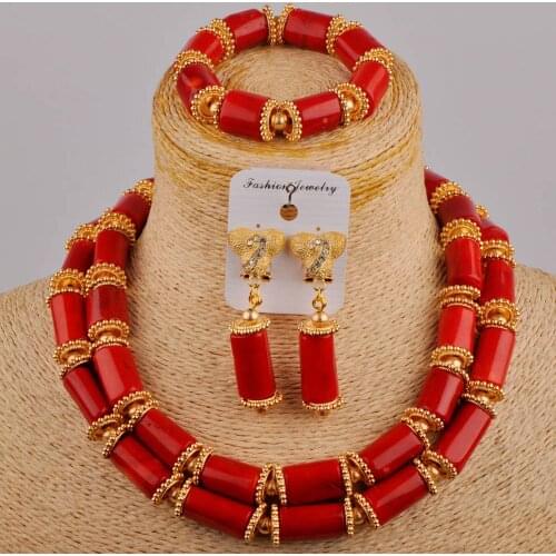 New Choker Jewelry Set Genuine Coral Beads Necklace Jewelry 2 Layers Women Bridal Jewellery Set Free Shipping