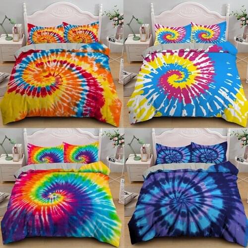 Tie Dye Comforter Cover Set Spiral Bedding Ethnic Boho Duvet Swirl Dyed Pattern Bed