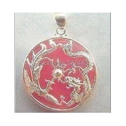 Wholesale free shipping >>China dragon phenix pink// stone pendant and necklace