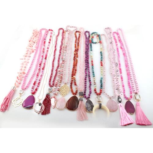 Wholesale Fashion 15pc Mix Color Pink Necklace Handmade Women Jewelry