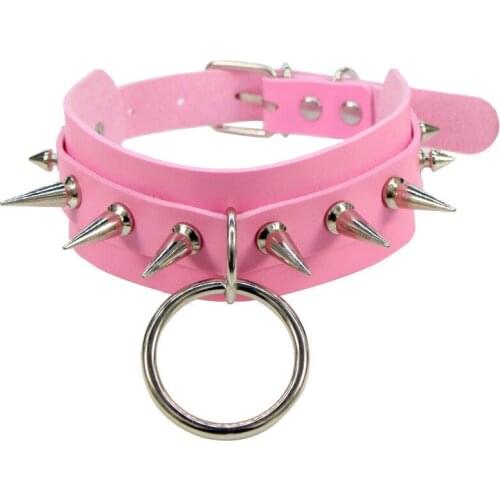 2021 Round Punk Rock Gothic Chokers Women Men PU Leather Silver Color Spike Rivet Stud Collar Necklace Statement Party Jewelry