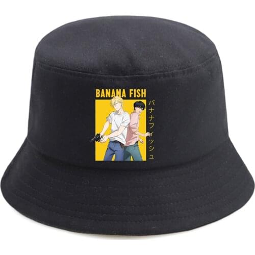 Man Panama Casual One Size Street Bucket Hats Anime Banana Fish Foldable Summer Sun Fishermans Caps Unisex Adult Black Panama