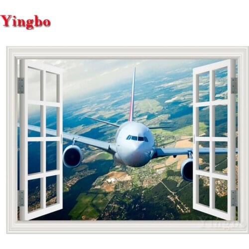 Landscape Wallpaper Airplane 5D DIY diamond painting mosaic Needlework Cross Stitch square drill diamond embroidery window view