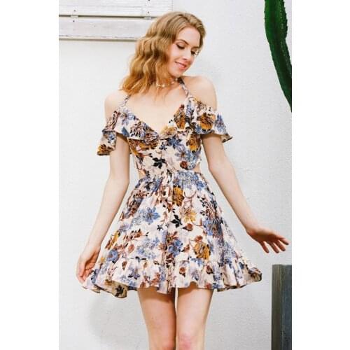 Dress Women Summer hot style ladies v-neck backless dress lace-up falbala off shoulder Dresses Casual Vestidos ZXP0005