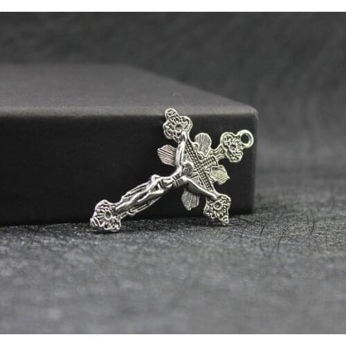 Antique Silver Plated Zinc Alloy Religious Cross Charm Pendants Fashion Jesus For Necklace Jewelry Making 20pcs/lotZA1459