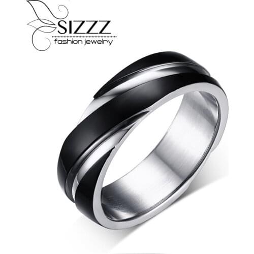 SIZZZ 6MM Wide 4G Weight Fashion trend jewelry black stainless steel simple style twill ring for men