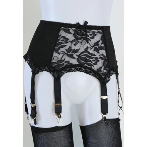 6 Strap wide vintage Suspender Belt for woman plus size Black Lace Panel garter belt stockings lenceria ,bridal lingerie