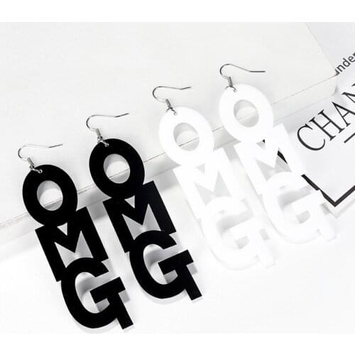 Hot Selling New Fashion Simple English Alphabet OMG Letter Acrylic Earrings Jewelry For Women
