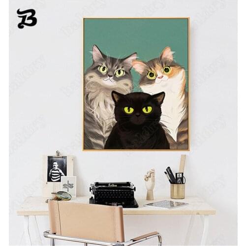 Modern Print Mural Canvas Painting Funny Black Cats Dress Up Pet Animals Wall Art Posters Restaurant Hotel Corridor Decoration